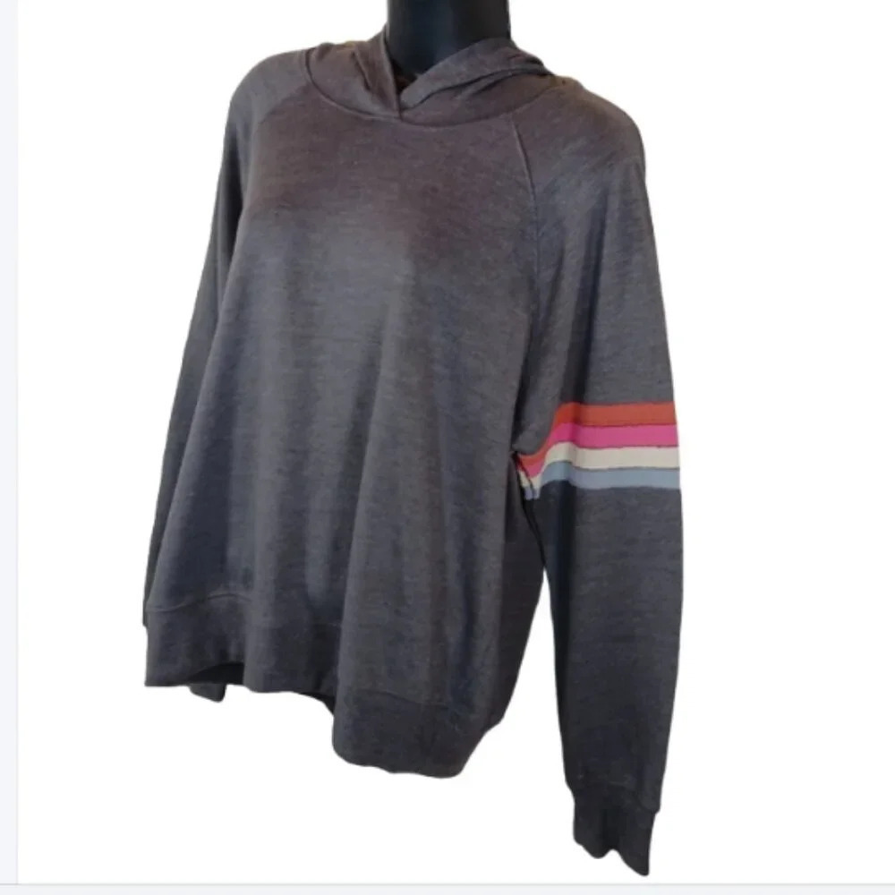Sundry Women's Multi Stripe Hoodie in Charcoal size Large